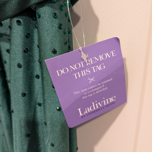 Ladivine by Cinderella Divine Off the Shoulder Emerald Green Gown Size 6 - Picture 6 of 11